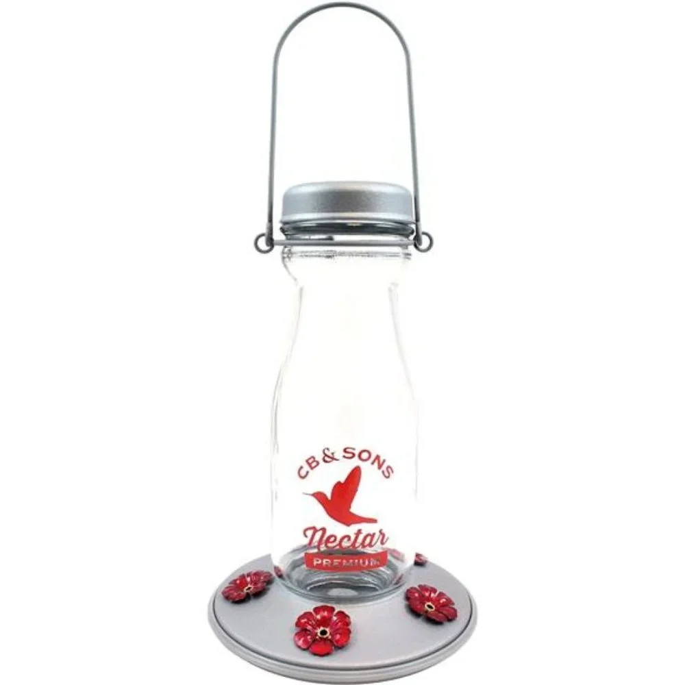 Jersey Hummingbird Feeder, Glass Milk Bottle Hummingbird Feeder for Outdoors